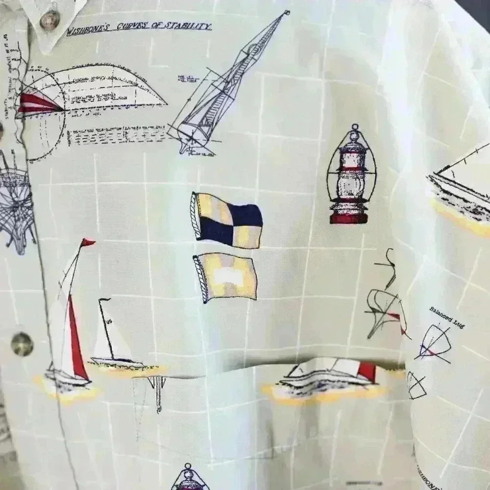 Puritan size 3XL 100% cotton nautical theme short sleeve button down shirt tan - Picture 7 of 16